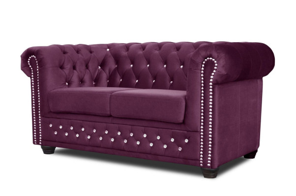 Chesterfield stoffen bank gestoffeerd met textiel, 2-zits, paars.