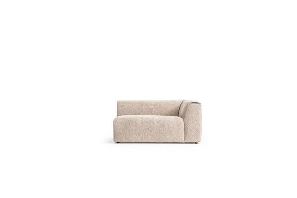 Beige L-vormige hoekbank woonkamer bankstel textiel ontwerper modern