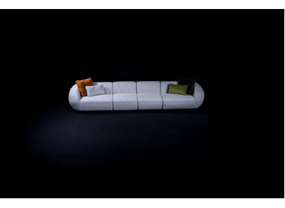 Grijze woonlandschap zespersoons gestoffeerde textielbank moderne hoeklounge.