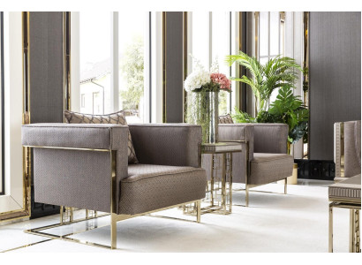 Woonkamerset Grijs 2x Stoel Mooi Design Elegant Bijzettafel Nieuw 3-delig.
