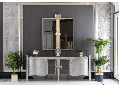 Eetkamerset Grijs Dressoir Mooie Spiegel Luxe Ontwerp Elegant Modern 2-delig.