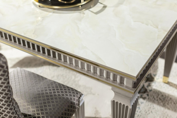 Eetkamer set Wit Eettafel Metaal Luxe 4x Stoelen Elegant Design Nieuw 5-delig.