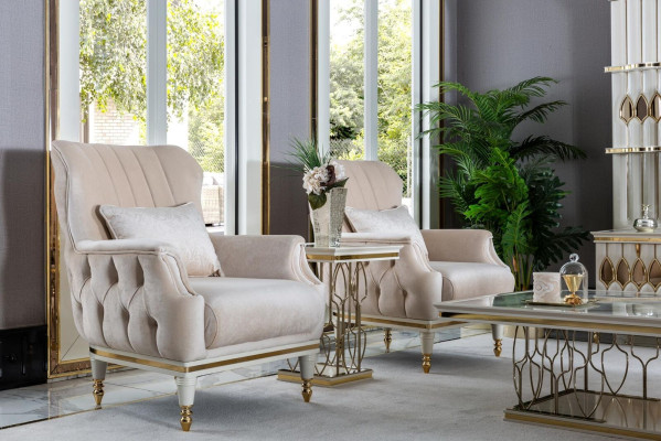 Fauteuil Chesterfield meubel tafelset 2x eenzitter set bank bank 3-delig.