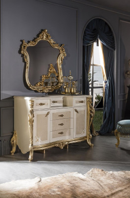 Slaapkamer set Beige Commode Elegant Spiegel Modern Luxe Design Nieuw 2-delig.