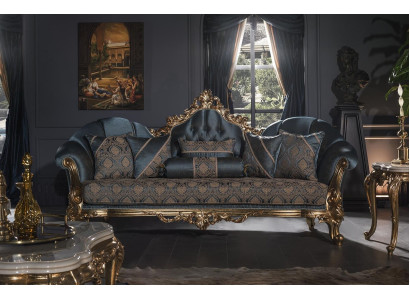 Bankstel 3-zits Blauw gestoffeerde bank Woonkamer Elegant ontwerp Klassieke luxe Nieuw