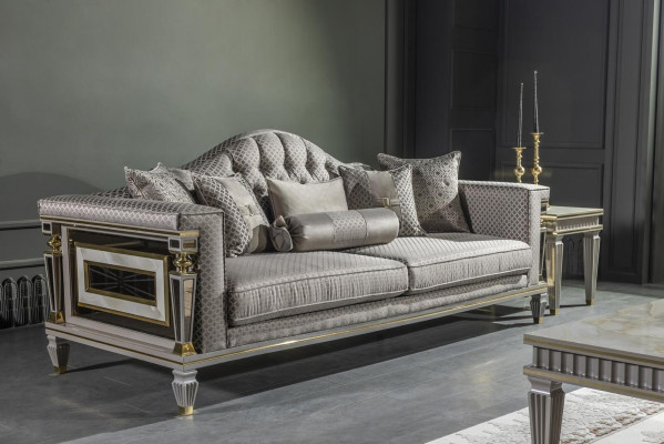 Woonkamerset Grijs Bankstel Salontafel Fauteuil Elegant Bijzettafel 4-delig.