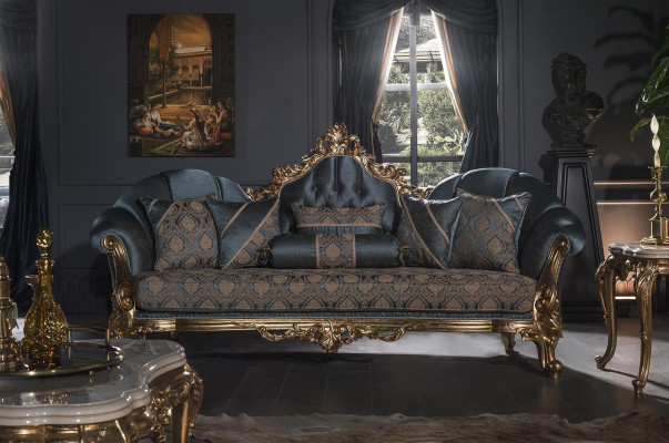 Woonkamerset Blauw Bankstel Fauteuil 2x Bijzettafel Salontafel 5-delig. Woonkamerset Blauw Bank Fauteuil 2x Bijzettafel Salontafel 5-delig.