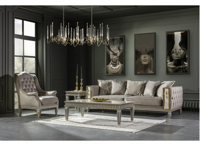 Woonkamerset grijze bankstel modern salontafel fauteuil bijzettafel 4-delig.