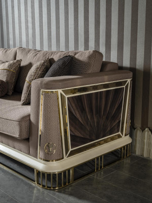 Woonkamerset Bruin bankstel Fauteuil Bijzettafel Salontafel Nieuw 5-delig.