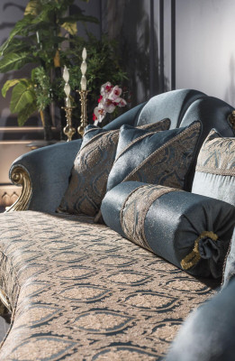 Woonkamer set Blauw Bank 3-zits Elegante 2x Bijzettafel Design Nieuw 3-delig.