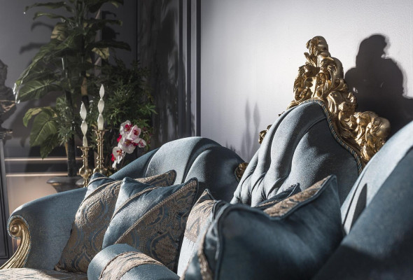 Woonkamer set Blauw Bank 3-zits Elegante 2x Bijzettafel Design Nieuw 3-delig.
