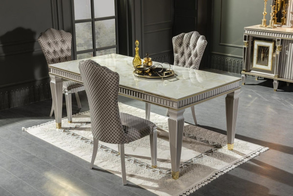 Eetkamer set Grijs 4x Stoelen Eettafel Dressoir Spiegel Elegant Design 7-delig.