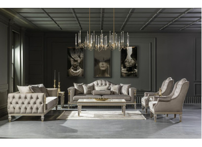 Woonkamer Grijs Bankstel 2x Bijzettafel Luxe Fauteuil Salontafel 7-delig