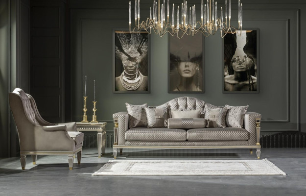 Woonkamerset Grijs Bankstel Elegant Moderne Fauteuil Bijzettafel Nieuw 3-delig.   Woonkamerset Grijs Bankstel Elegant Moderne Fauteuil Bijzettafel Nieuw 3-delig.