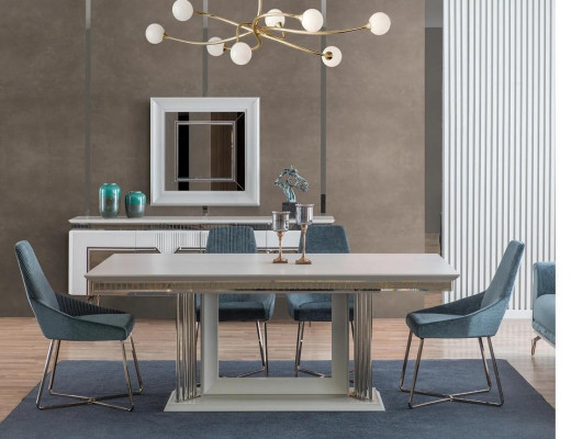 Designer eetkamerset bestaat uit 2-delige dressoir spiegel commode zilver