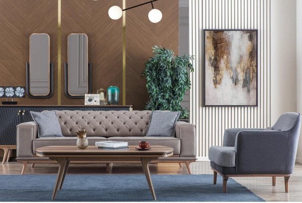 Luxe modern woonkamerset 4-delig. 4-zits fauteuil salontafel meubel Nieuw