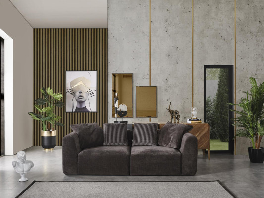 Bankstel 3-zits gestoffeerd textiel woonkamer Nieuwe moderne grijze meubels