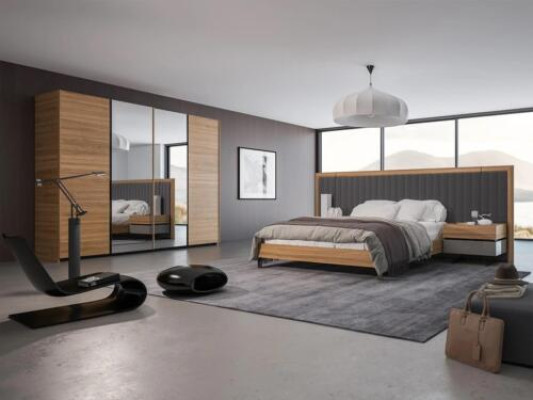 Slaapkamer Set 3-delig Tweepersoons Bed Modern 2x Nachtkastjes Hout Design Compleet