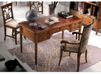 Schrijftafel en stoel van hout met armleuningen Boekenkast Kantoorinrichting Design 4-delig