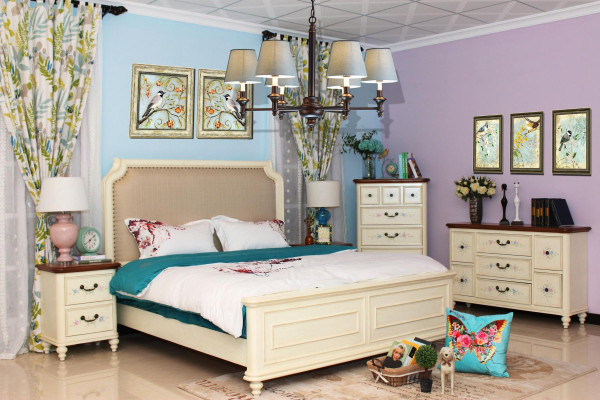 Bed 2x nightstand 3 pieces. Bedroom set design modern luxury classic group