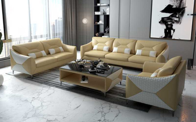 Bankstel Sofa Set Bankstel 3-2-1 Zits Lederen Bankstel Grijs