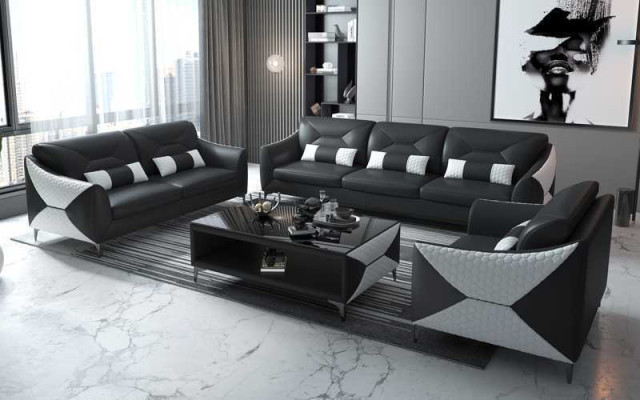 Bankstel Sofa Set Bankstel 3-2-1 Zits Lederen Bankstel Grijs