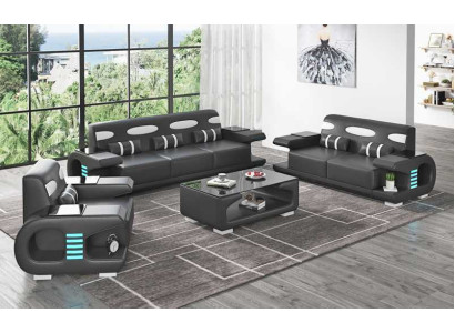 Bankstel Bankstel Leren bankstellen Bank Compleet 3-delig Zwart Set