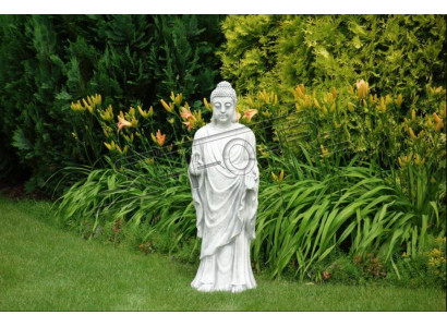 Decoratieve Boeddha sculptuur in steenlook. Grote sculptuur voor in de tuin.