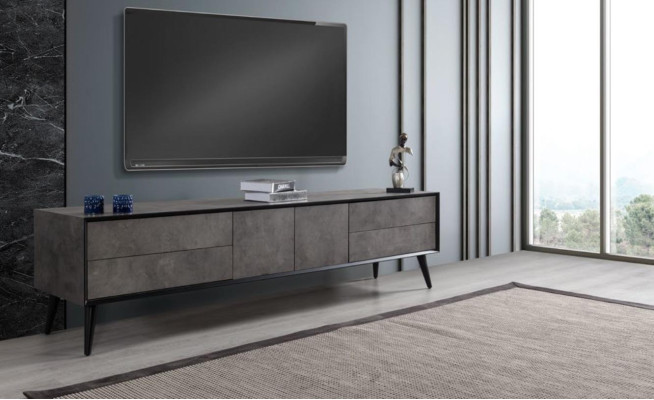 RTV Lowboard TV-standaard Woonkamer Grijs Hout Dressoir Tafel Modern