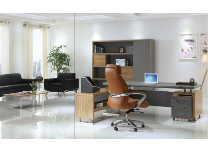 Ontwerper kantoorwerkruimteset met plank, tafel, stoel, compleet decoratieset meubels