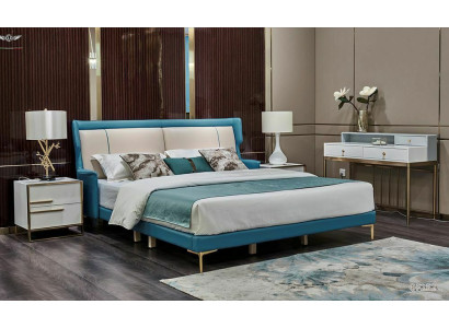 Edele slaapkamer set met nachtkastje, commode, bed en designmeubelen.