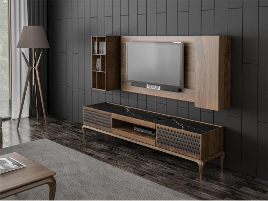 Houten meubel woonkamerset 4-delig tv-standaard boekenplanken woonkamer tv-frame nieuw