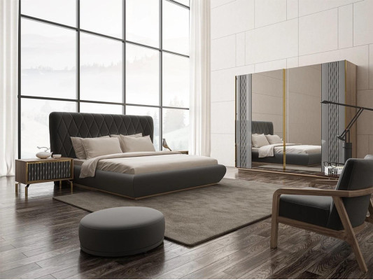 Compleet set dubbel bed Luxe 2x nachtkastjes Ontwerpkast Kledingkast