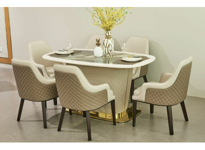 Compleet set eettafel 4x stoelen eetkamerset eetgroep leer tafel tafels 5-delig