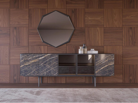 Luxe eetkamer compleet eettafel 4x stoelen inrichting dressoir met spiegel.