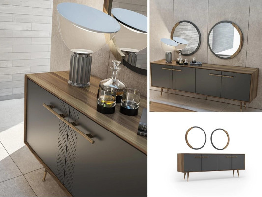 Luxe eetkamerset Eettafel 4x stoelen Luxe dressoir met 2x spiegel Nieuwe set