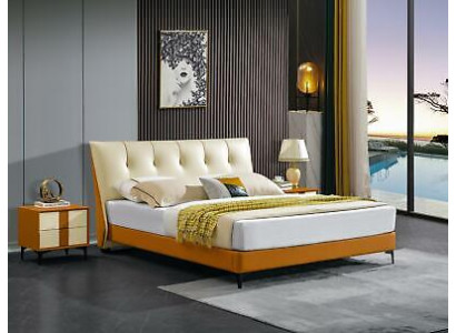 Luxe leren bed tweepersoons huwelijk gestoffeerd hotel compleet set nachtkastjes