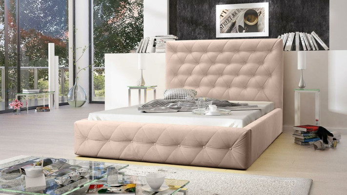 Modern houten designerbed, luxe meubels bedden, nieuw tweepersoonsbed slaapkamer.