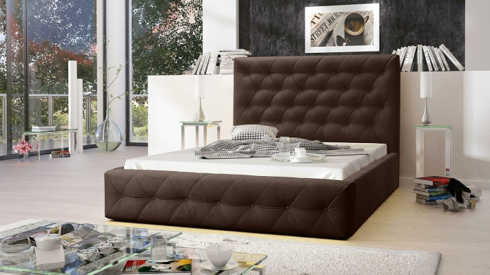 Modern houten designerbed, luxe meubels bedden, nieuw tweepersoonsbed slaapkamer.