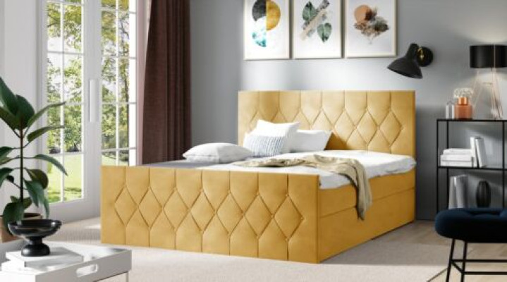 Bed met bekleding Bedden Bed Bekleding Designer Boxspring Luxe Ontwerp Geel 200x200 Nieuw