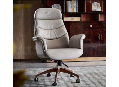 Kantoorstoel Beige Leer Roestvrij Staal Kantoor Meubilair Luxe Inrichting Nieuw