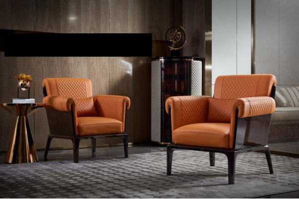 Fauteuil Oranje Leer Stoel Rug Modern Ontwerp Meubels Luxe Woonkamer Hout Nieuw