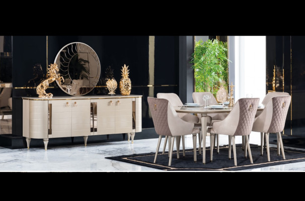 Volledige eetkamer dressoir tafel 6x stoelen dressoir spiegel set garnituur nieuw