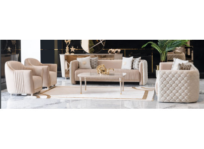 Sofa Bank Fluweel Bekleding Zitplaatsen 3311 Zitmeubel Ontwerpbanken Banken Hout Nieuw Set