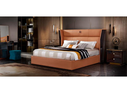 Bed Leer Oranje Slaapkamer Creatieve Moderne Ontwerp Meubels Hout Luxe Bedden