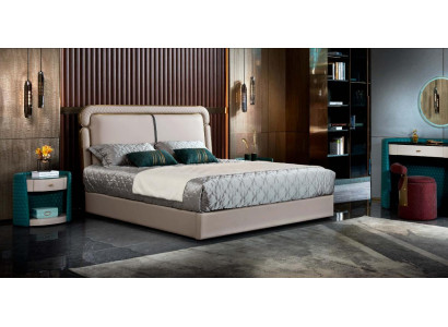 Bed Slaapkamer Beige Tweepersoonsbed Lederen bed Modern Design Meubels Hout