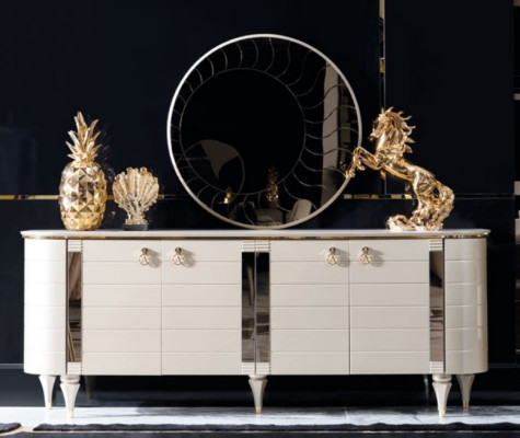 Houten dressoir meubels kast set 2-delig commode spiegelgroep