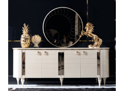 Houten dressoir meubels kast set 2-delig commode spiegelgroep