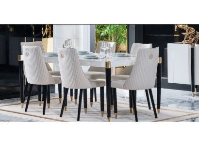 Eetkamerset meubelset compleet design fauteuil 6x stoelen gestoffeerd textiel stof