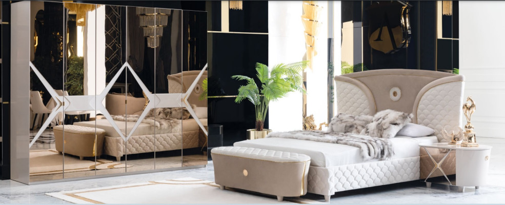 Bed Nachtkastje Kledingkast 6-delige Slaapkamer Set Design Luxe Kruk Modern